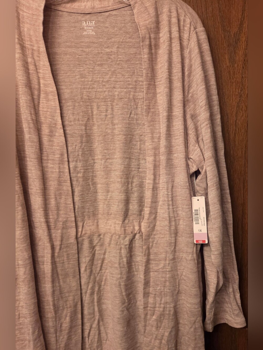 Ana Lightweight Tan Open Front Hi-Lo Cardigan Women's 1X - Picture 4 of 9